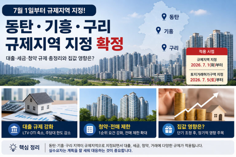 동탄·기흥·구리 규제지역 지정｜대출·갭투자 영향 총정리